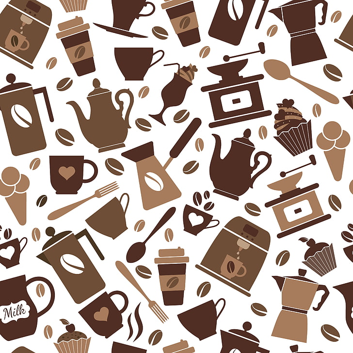background, vector, coffee, texture, seamless pattern, HD wallpaper