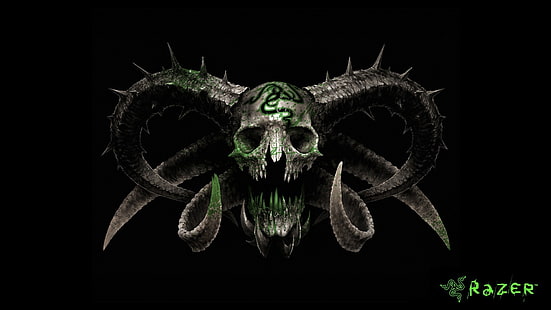 szara tapeta z grafiką Razer Skull, Razer, Tapety HD HD wallpaper