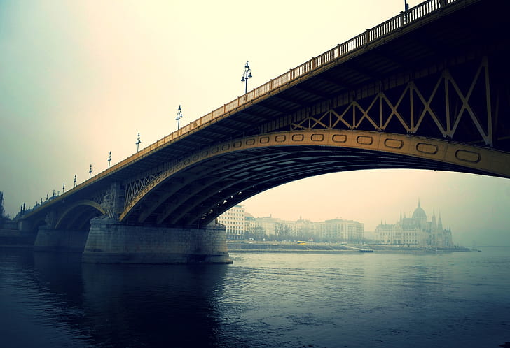 Budapest, fiume, ponte, Palazzo del Parlamento ungherese, Donau, Ponte Margherita, Ungheria, Danubio, Sfondo HD