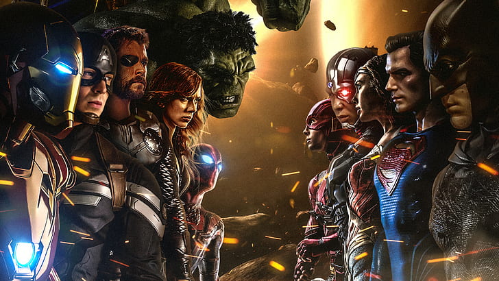 Avengers vs Justice League, Justice, Avengers, League, Fondo de pantalla HD