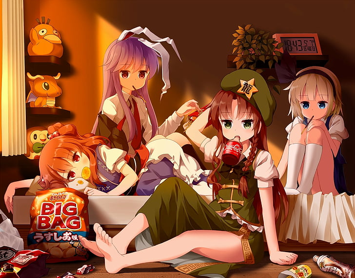 Anime, Touhou, Hong Meiling, Onozuka Komachi, Reisen Udongein Inaba, Youmu Konpaku, HD-Hintergrundbild