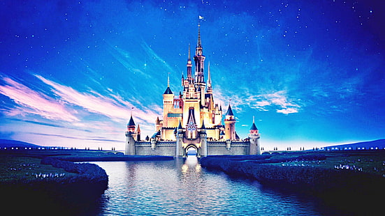 Castillo de Disneyland, hermosa vista nocturna, río, Disneyland, Castillo, hermosa, noche, vista, río, Fondo de pantalla HD HD wallpaper