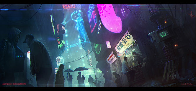 homem na loja de papel de parede, cyber, cyberpunk, ficção científica, arte da fantasia, a arte digital, Blade Runner, HD papel de parede HD wallpaper