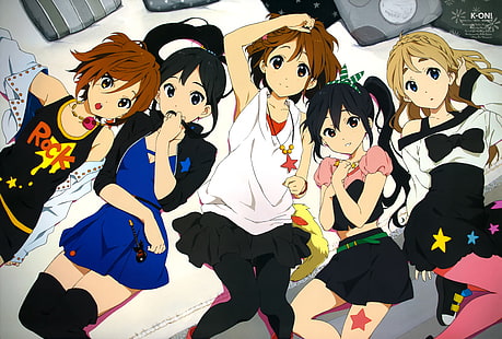 K-ON !, anime dziewczyny, Tainaka Ritsu, Akiyama Mio, Hirasawa Yui, Nakano Azusa, Kotobuki Tsumugi, Tapety HD HD wallpaper