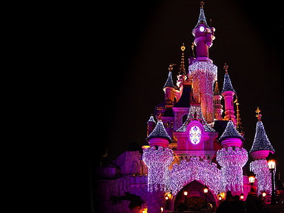 Disney Cinderella Castle, zamek, podświetlenie, Disneyland, Tapety HD HD wallpaper