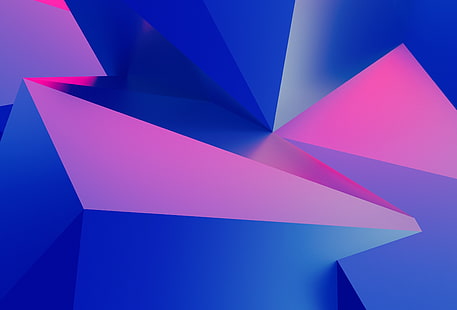 4K, Розовый, Геометрический, Синий, 3D, Треугольники, HD обои HD wallpaper
