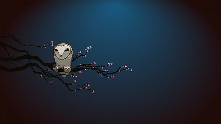 Owl, Artwork, Plum Blossom, Cute, Branches, owl, artwork, plum blossom, cute, branches, HD wallpaper
