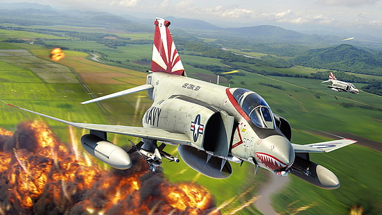  artwork, military, aircraft, military vehicle, vehicle, military aircraft, United States Navy, McDonnell Douglas F-4 Phantom II, HD wallpaper HD wallpaper
