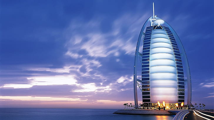 Burj-al-arab, високи сгради обединени арабски емирства, Бурж, хотел, Дубай, природа и пейзажи, HD тапет
