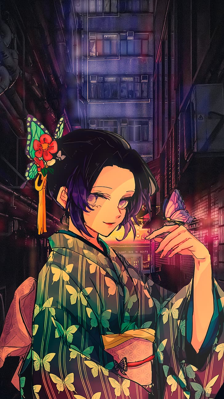 Anime, Kimetsu no Yaiba, Kochou Shinobu, neon, HD wallpaper |  Wallpaperbetter