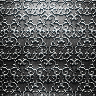 grey metal ornate pattern, metal, pattern, silver, texture, background, steel, metallic, HD wallpaper HD wallpaper