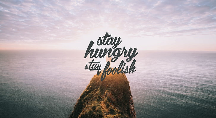 Mantente hambriento, permanece tonto, quédate con hambre, quédate tonto texto, artístico, tipografía, cita, determinación, inicio, stevejobs, Fondo de pantalla HD