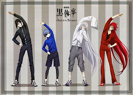 Anime, Black Butler, Ciel Phantomhive, Grell Sutcliff, Sebastian Michaelis, Undertaker (Black Butler), HD wallpaper HD wallpaper