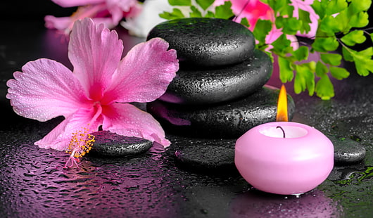  flowers, Spa, background, candles, spa stones, HD wallpaper HD wallpaper