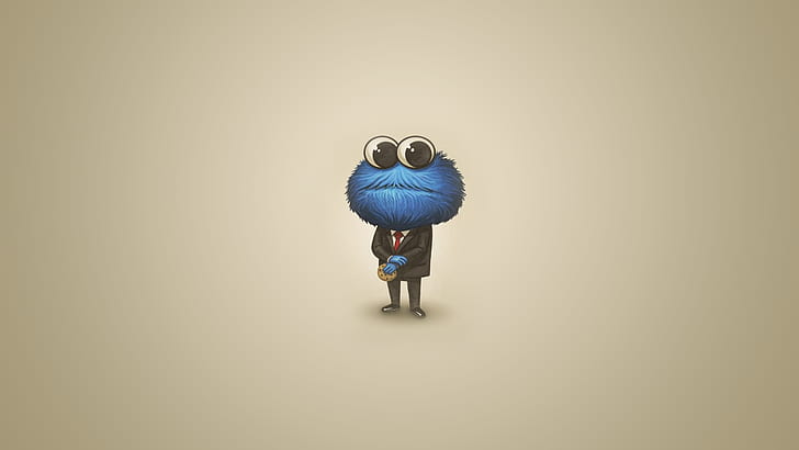 мультфильм, Cookie Monster, костюмы, минимализм, простой фон, HD обои