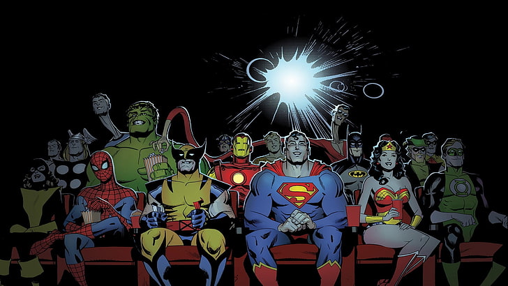 цифровые обои супергероев, кино, попкорн, комиксы Marvel, комиксы DC, супергерои, HD обои