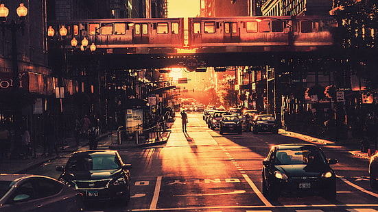 rua, urbano, Paisagem urbana, cidade, fotografia, estrada, Chicago, trem, HD papel de parede HD wallpaper