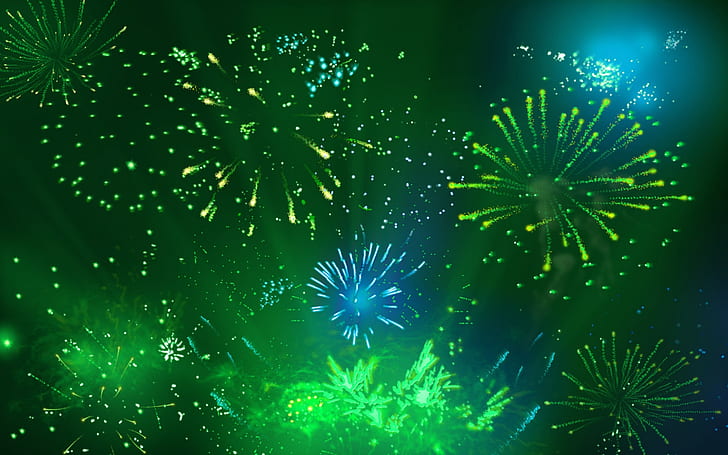 Green Fireworks 2, zielony, fajerwerki, Tapety HD