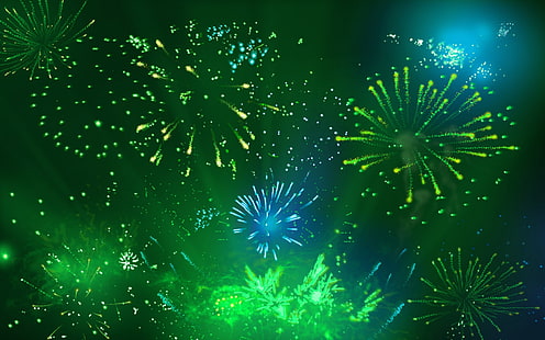 Green Fireworks 2, verde, fuochi d'artificio, Sfondo HD HD wallpaper