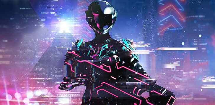 neon, cyberpunk, arma, futuristico, Retrowave, Warframe, Mag (Warframe), Sfondo HD