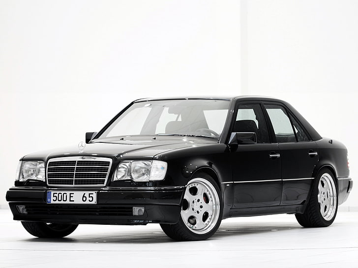 Mercedes-Benz sedan preto, mercedes-benz, brabus, e500, w124, HD papel de parede