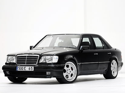 black Mercedes-Benz sedan, mercedes-benz, brabus, e500, w124, HD wallpaper HD wallpaper