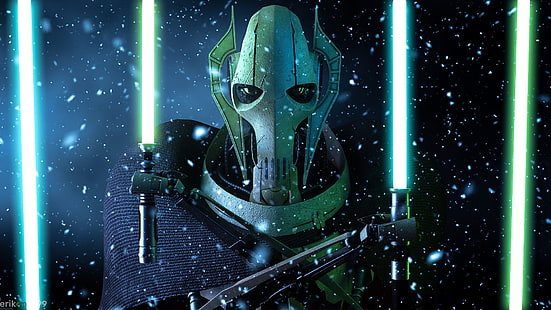 Star Wars, Spada laser blu, Close-up, Generale Grievous, Spada laser verde, Spada laser, Occhi gialli, Sfondo HD HD wallpaper