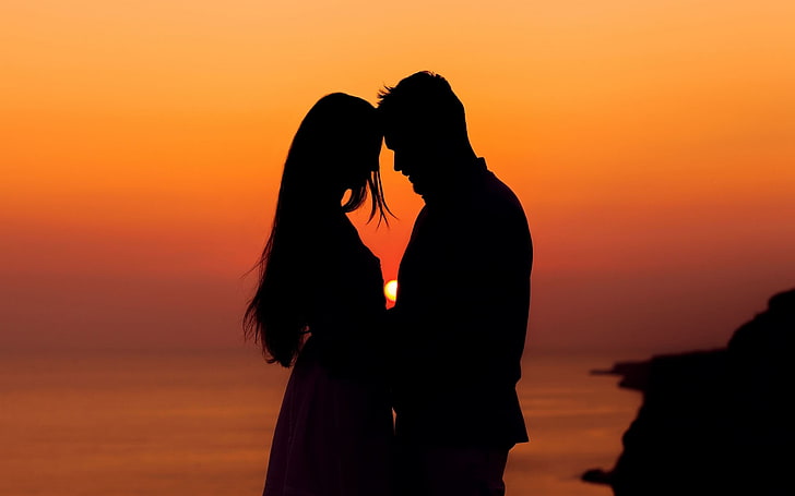 Love Feelings Romance Sunset, silhouette of couple standing next to each other, Love, , sunset, romanse, feel, HD wallpaper