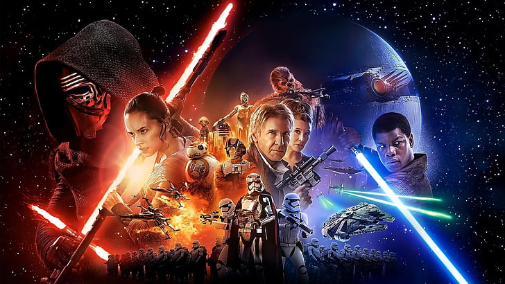 ورق جدران Star Wars ، Kylo Ren ، Nova ، Captain Phasma ، Phasma ، Rey ، Star Wars ، Star Wars: The Force Awakens ، السيف الضوئي ، Jedi ، Sith ، Millennium Falcon ، الخيال العلمي ، Chewbacca ، Han Solo، خلفية HD