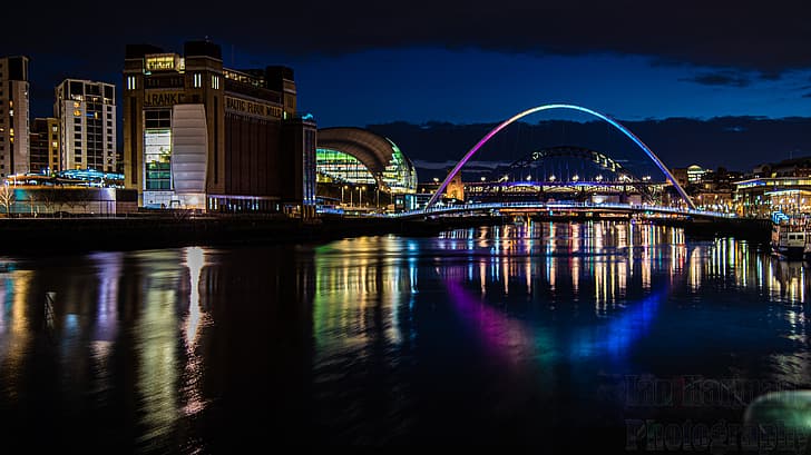 Newcastle, Newcastle-Upon-Tyne, Tynebridge, Millennium Bridge, night, HD wallpaper