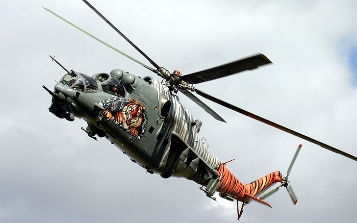 сив и оранжев хеликоптер, Мил Ми-24, Ми-24, Унгарски ВВС, военен самолет, превозно средство, хеликоптери, HD тапет
