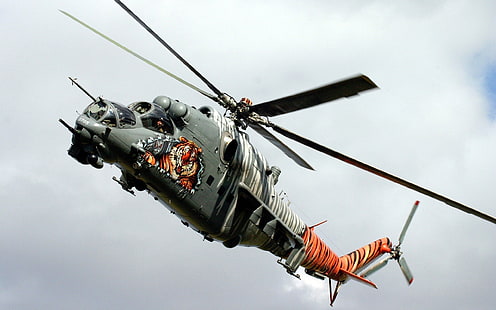 회색과 주황색 헬리콥터, Mil Mi-24, Mi-24, 헝가리 공군, 군용 항공기, 차량, 헬리콥터, HD 배경 화면 HD wallpaper