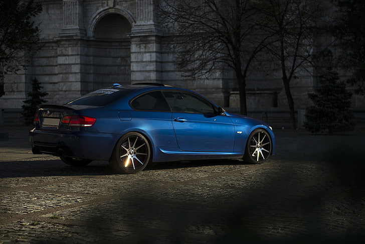 The evening, BMW, Tuning, Blue, Bumper, Drives, E92, Back, Deep Concave, HD wallpaper