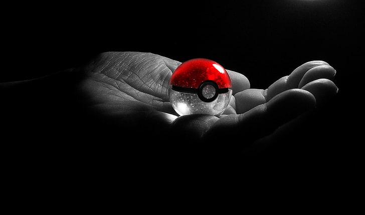 селективен цвят Pokemon Pokeball, топка, ръка, pokeball, HD тапет