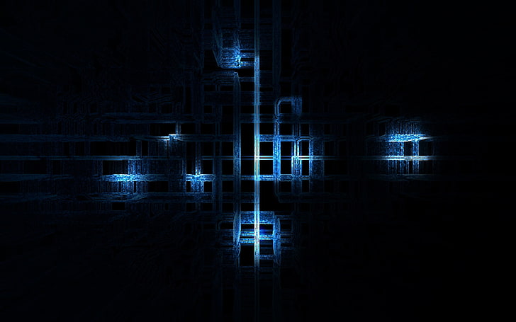 กรอบโลหะสีดำและสีขาวนามธรรมสีน้ำเงินเส้นศิลปะดิจิตอล, วอลล์เปเปอร์ HD