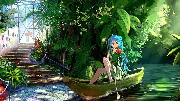 Anime, Anime Girls, Aqua-Haare, lange Haare, blaue Haare, blaue Augen, Vocaloid, Wasser, lächelnd, Hatsune Miku, HD-Hintergrundbild