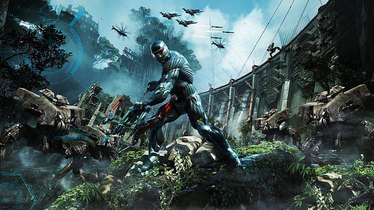 blue and gray robot illustration, Crysis, Crysis 3, Laurence 'Prophet' Barnes, HD wallpaper