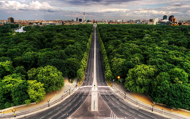 черная бетонная дорога, дорога, Берлин, городской пейзаж, Германия, HD обои