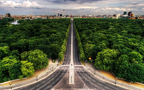 черная бетонная дорога, дорога, Берлин, городской пейзаж, Германия, HD обои HD wallpaper