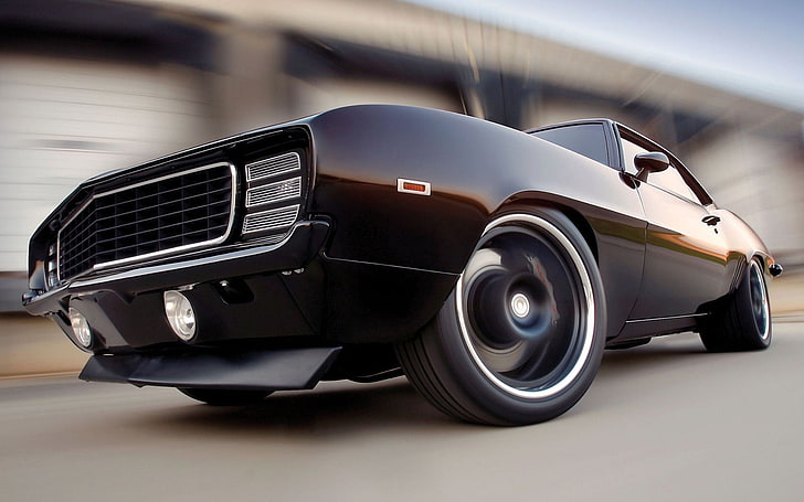 czarny muscle car, samochód, Camaro, Tapety HD
