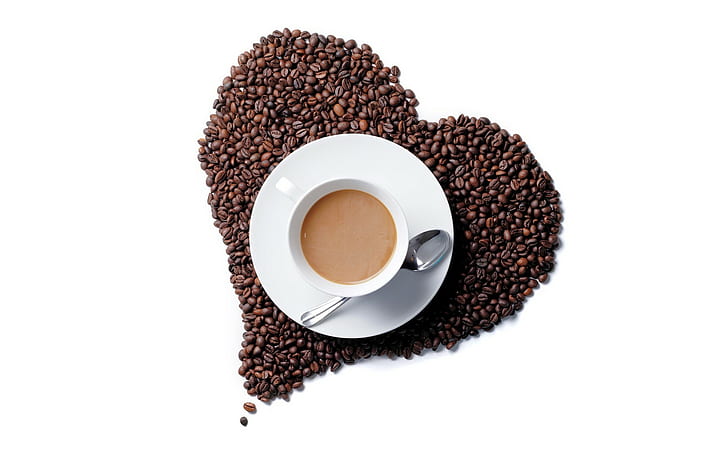 kaffee, tasse, getreide, weiß, löffel, HD-Hintergrundbild