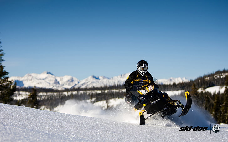 bosque, nieve, negro, deporte, moto de nieve, ski-doo, brp, skidoo, adrenalina, renegado, Fondo de pantalla HD