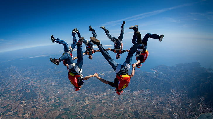 style, skydiving, skydivers, headdown, extreme sport, fly, flying, HD wallpaper