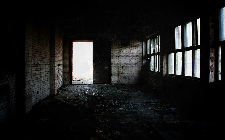 mobile in legno nero con spo, scuro, rovina, degrado urbano, edificio, abbandonato, Sfondo HD