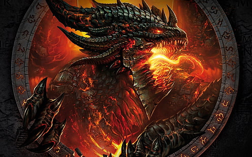art dragon de feu, monde de warcraft, visage, feu, mains, monstre, Fond d'écran HD HD wallpaper