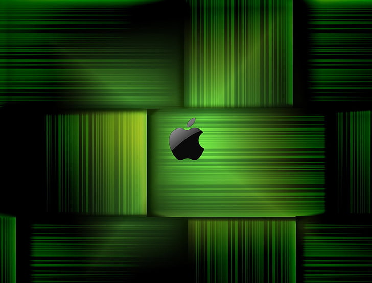 Кислое яблоко, черный логотип Apple на зеленом абстрактном фоне, компьютеры, яблоко, зеленый, HD обои