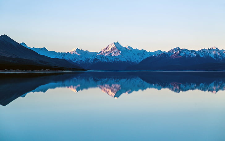 Jeziora, jezioro, jezioro Pukaki, góry, przyroda, Nowa Zelandia, Odbicie, Tapety HD