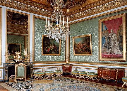 ljuskrona med guld- och vitljus, design, Frankrike, interiör, bilder, hall, palats, ljuskronor, Versailles, HD tapet HD wallpaper