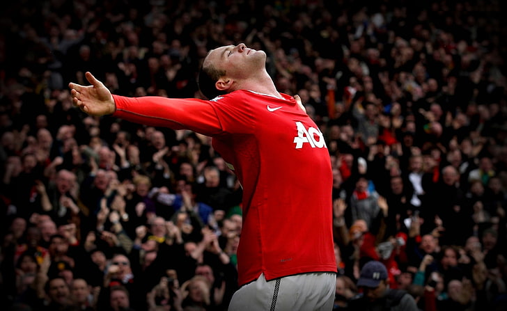 Wayne Rooney Manchester United, röda och vita Nike AON-tröja för män, Sport, Fotboll, United, Wayne, Rooney, Manchester, HD tapet