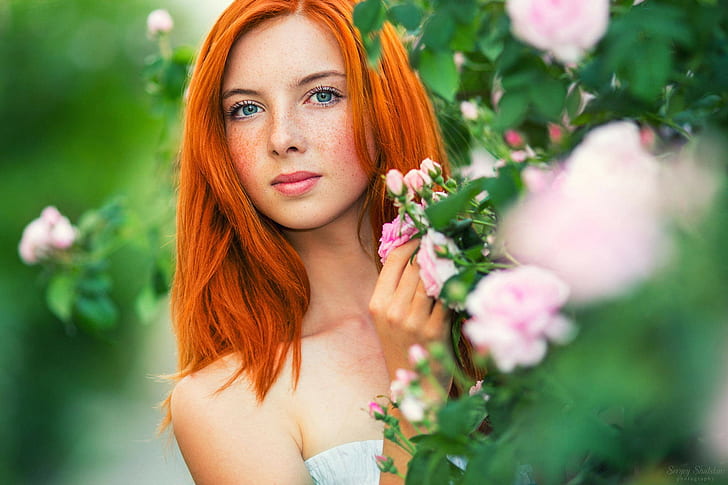 wanita, model, potret, wajah, berambut merah, bintik-bintik, Wallpaper HD
